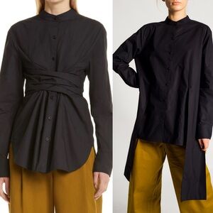 Proenza Schouler White Label Black Tied Cotton Poplin Shirt Blouse